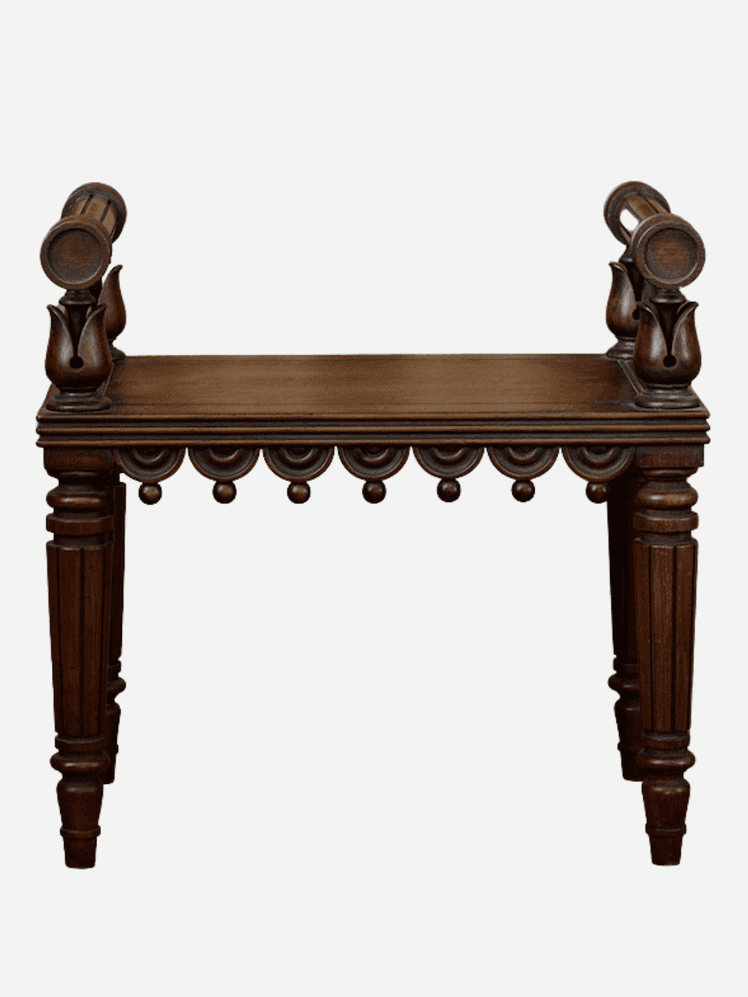 Image may contain: Furniture, Table, Coffee Table, Bench, Crib, Infant Bed, and Desk